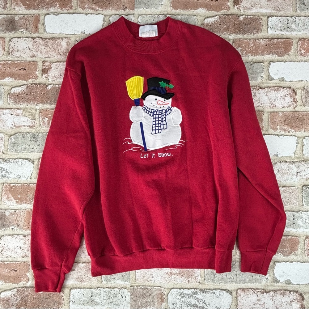 Vintage LEE cotton Blend Red Crewneck Long Sleeve Women’s M Snowman Winter Holid